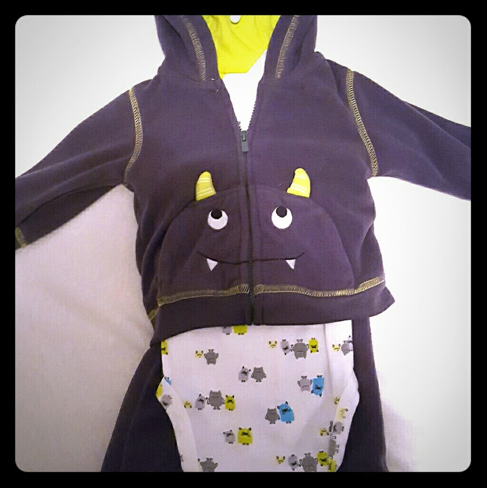 Like new! 3 piece 3 month baby boy monster outfit